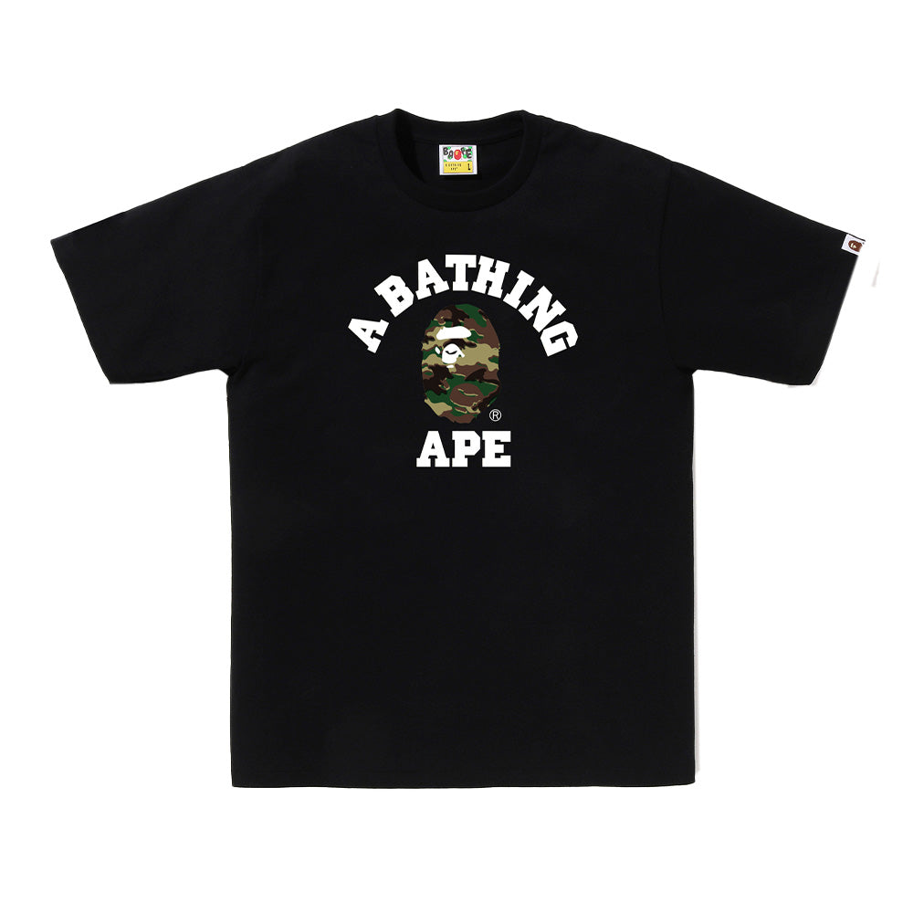 A Bathing Ape Glitch Woodland Camo College SS Tee - Black/Green Camo