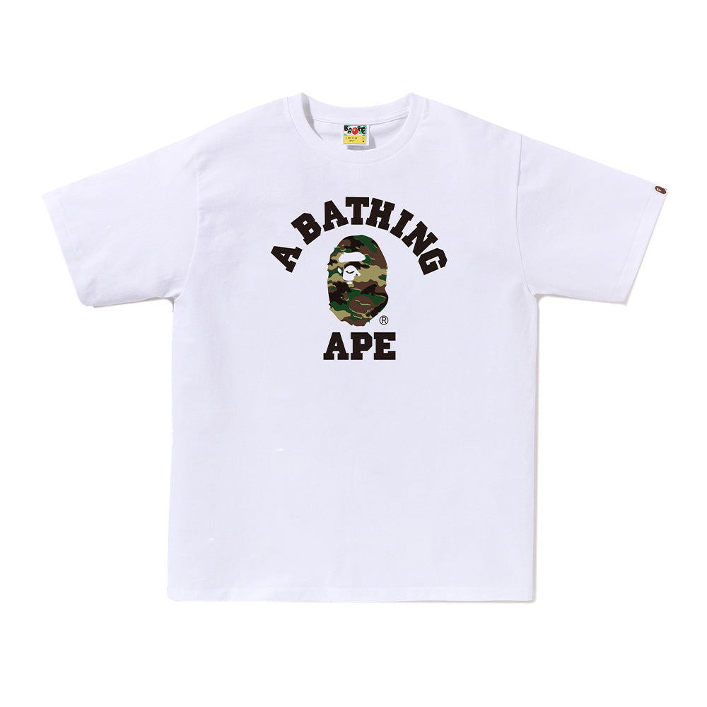 A Bathing Ape Glitch Woodland Camo College SS Tee - White/Green Camo