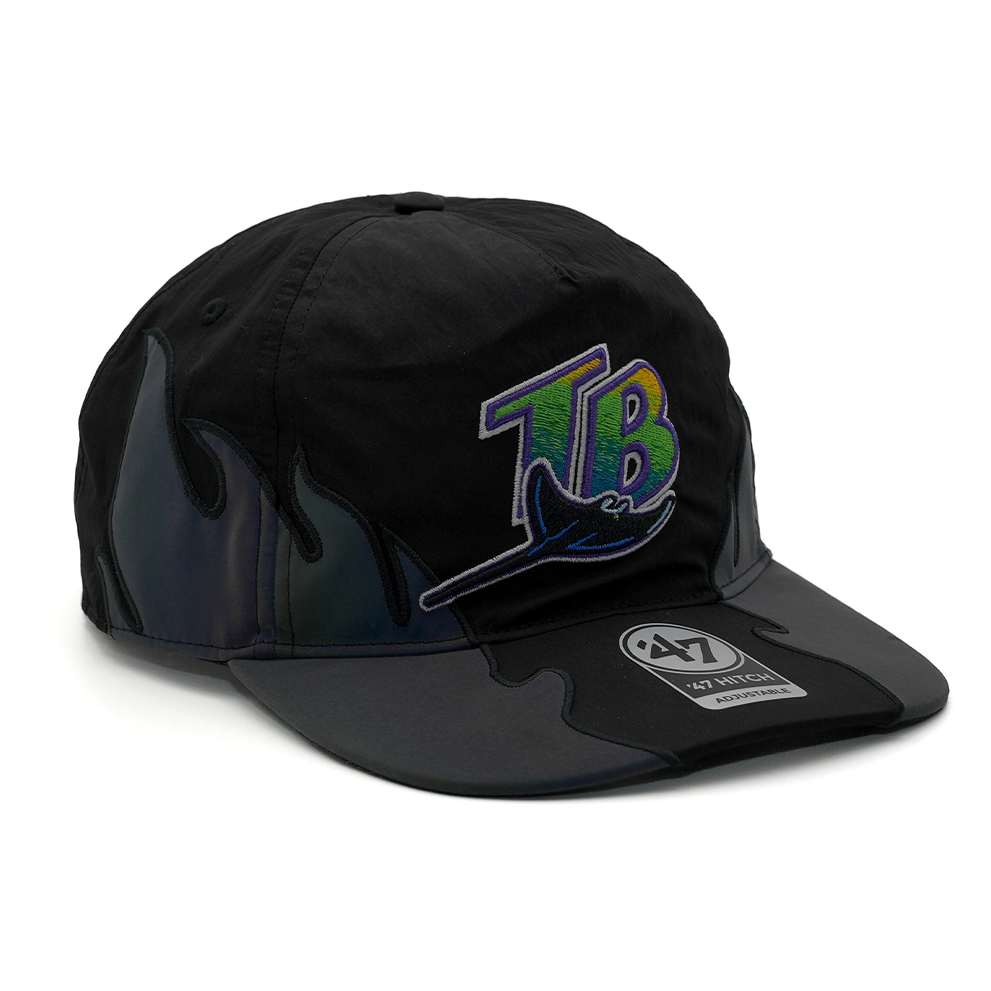 47 x FRSH x Tampa Bay Rays "Iridium" Side Flames- Nylon Hitch LC Snapback