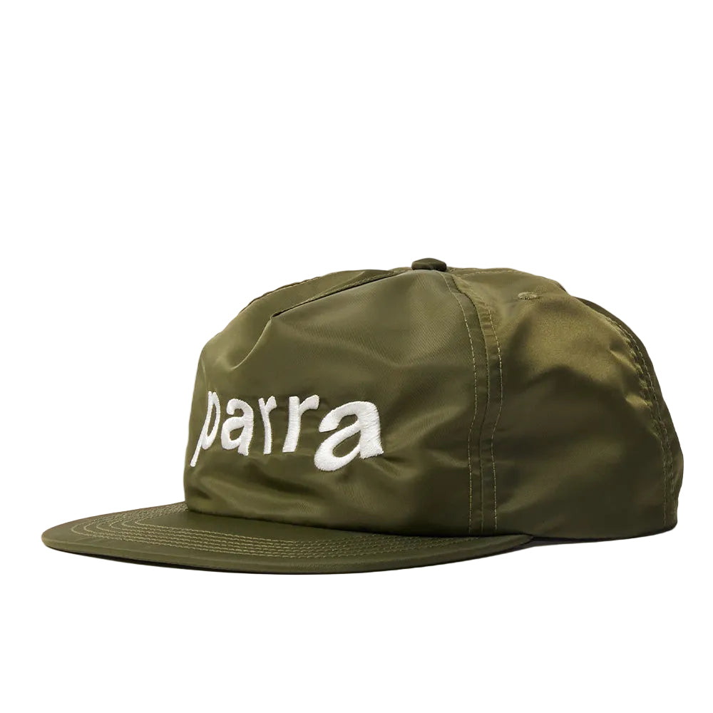 Parra Distorted 90s Memory 6 Panel Satin Snapback Hat - Olive