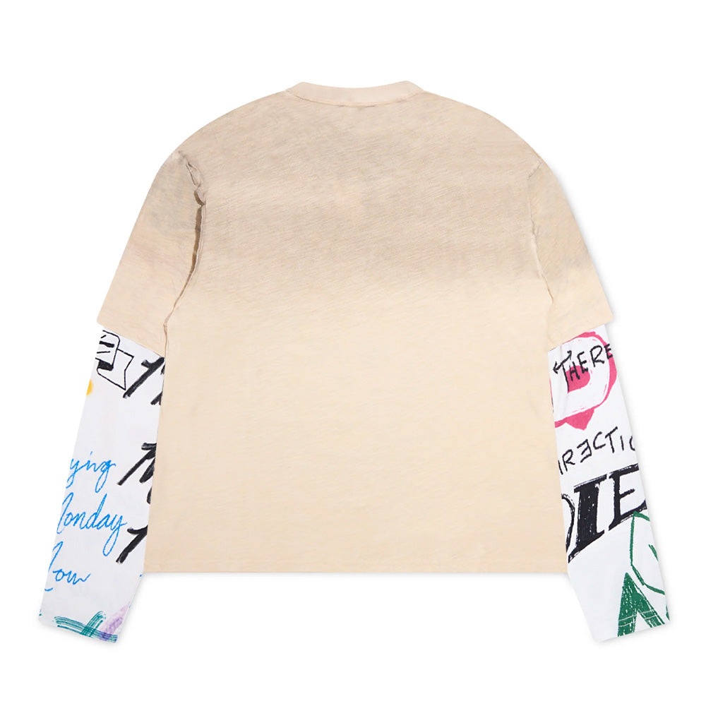 Diet Starts Monday Double Layer Skull LS Tee - Antique White