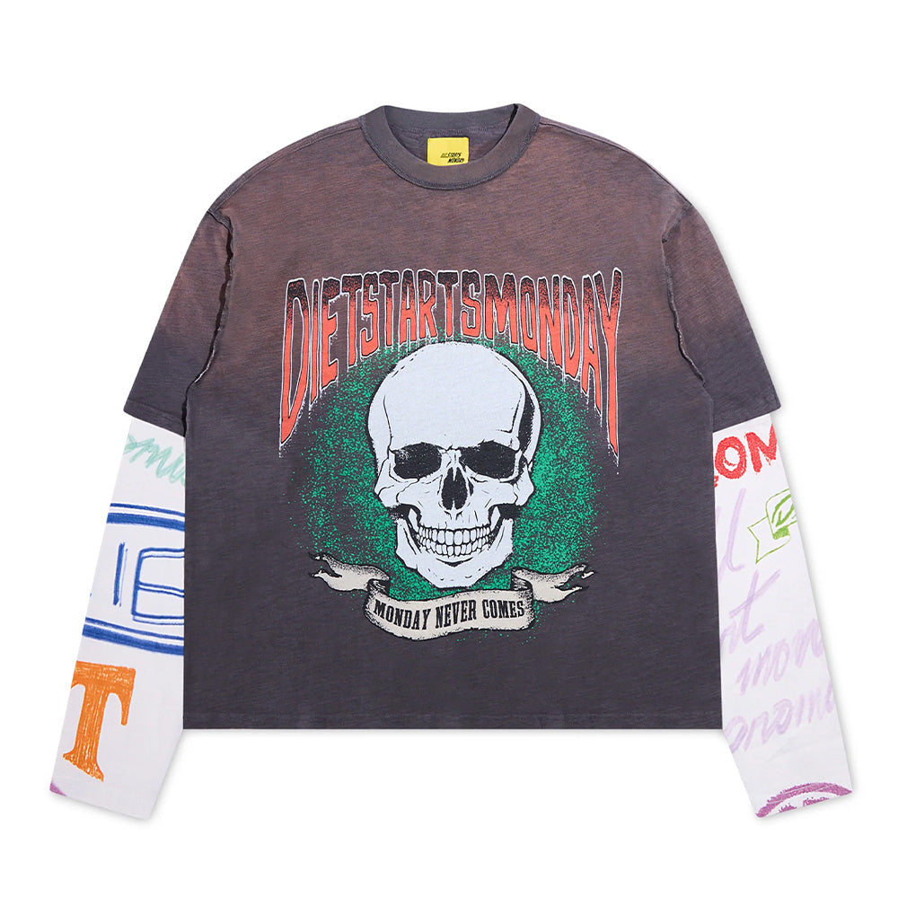 Diet Starts Monday Double Layer Skull LS Tee - Vintage Black