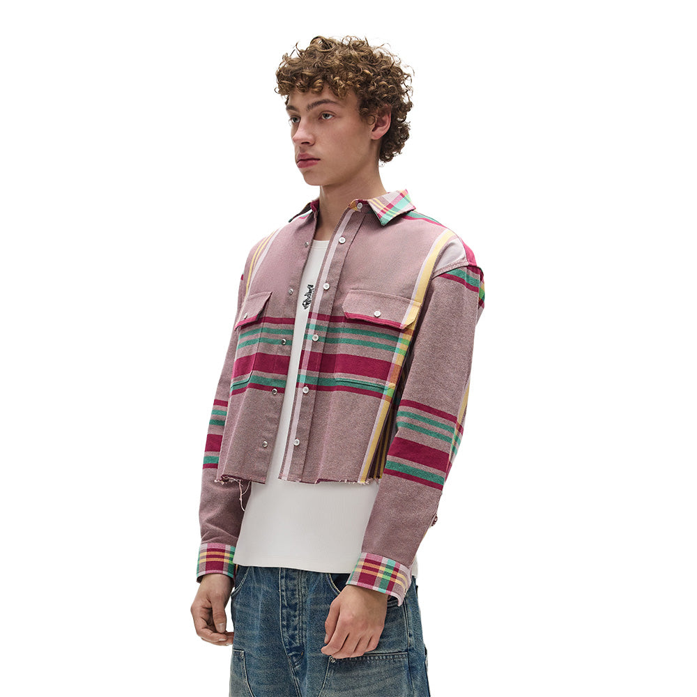 Purple Fade LS Cropped Plaid Woven