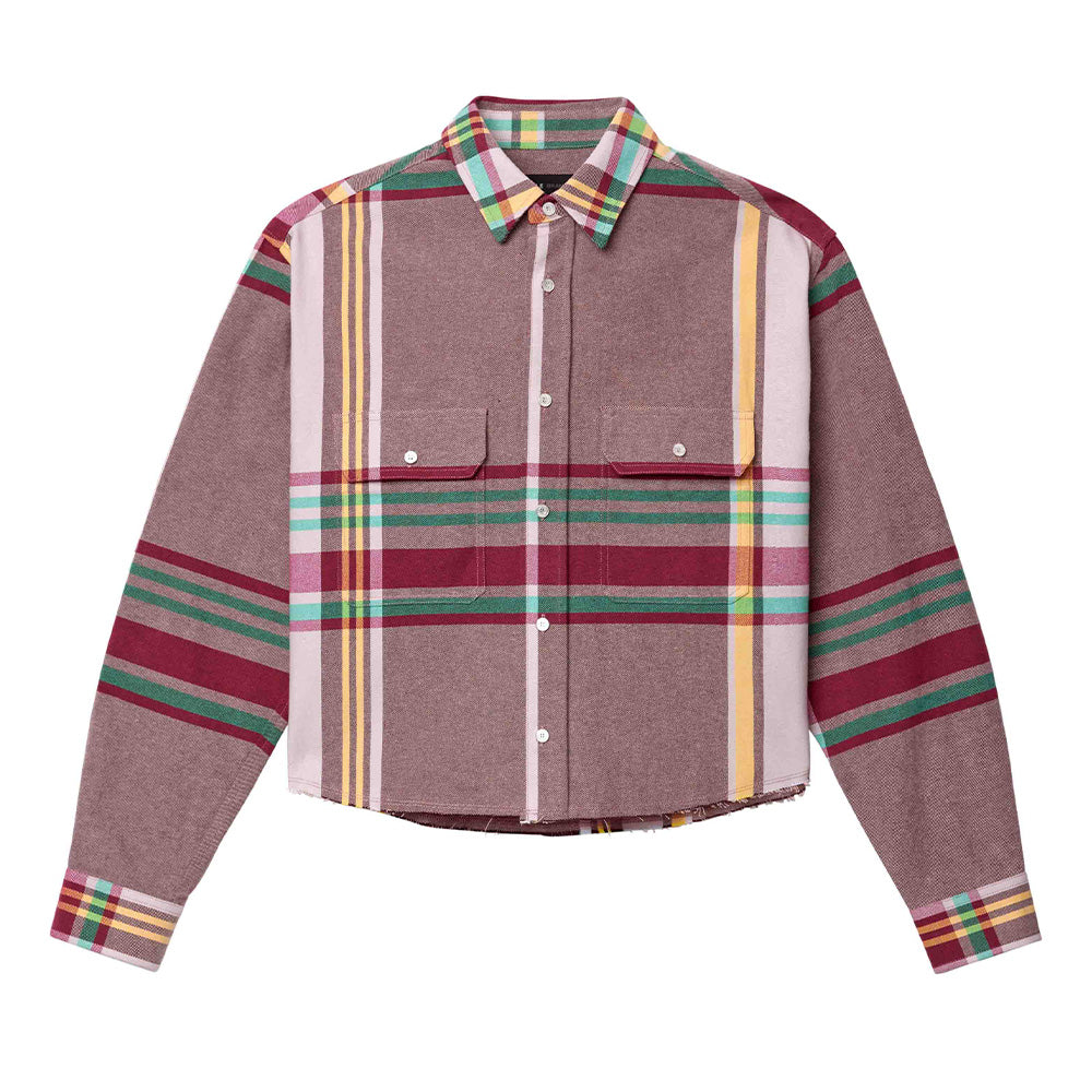 Purple Fade LS Cropped Plaid Woven