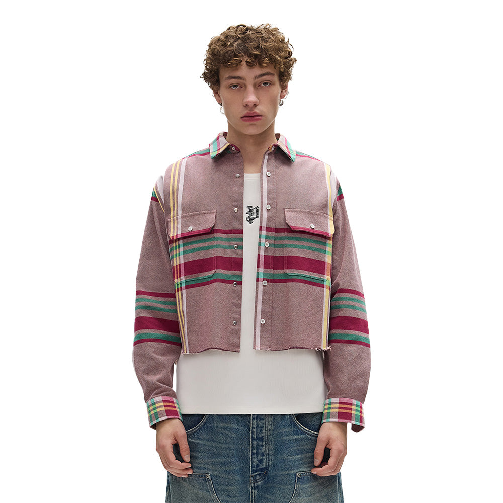 Purple Fade LS Cropped Plaid Woven