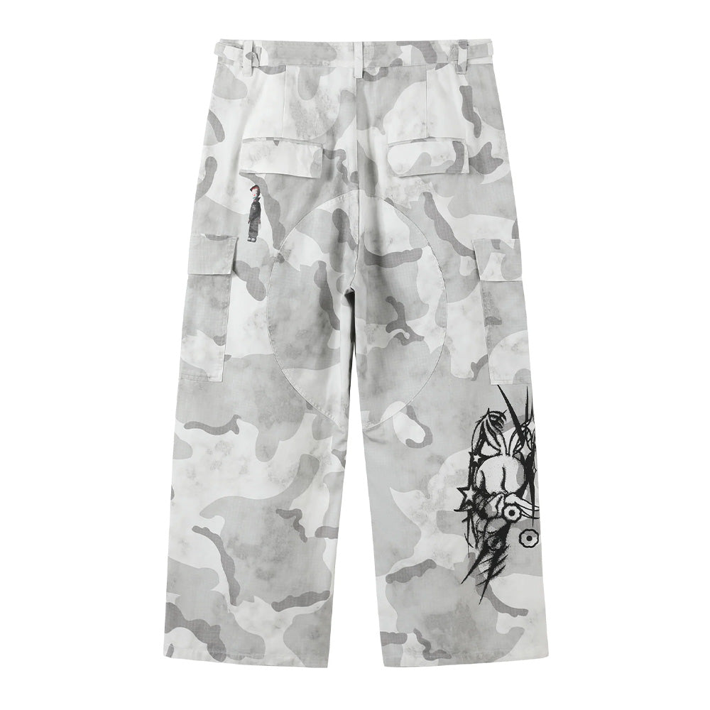Puppet Theater Perforated BDU Snow Camo Applique Cargo Pants
