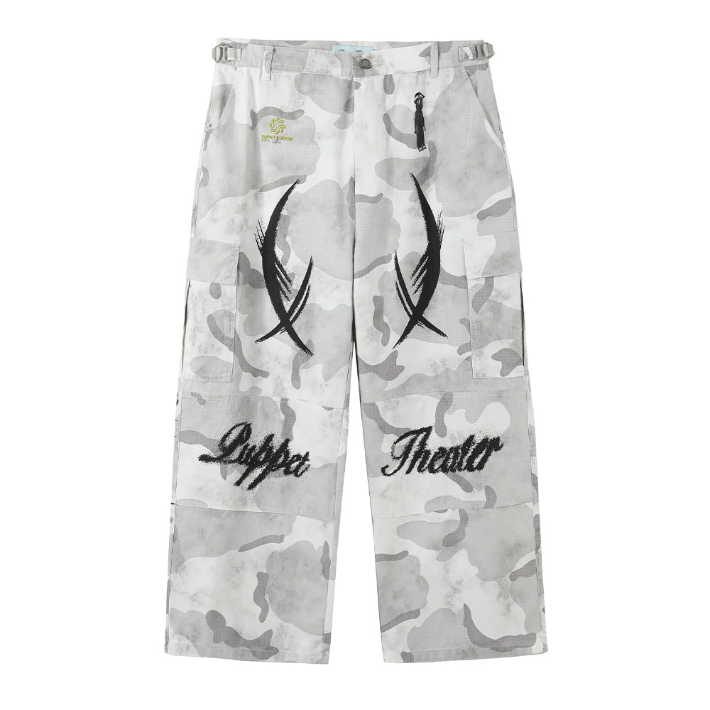 Puppet Theater Perforated BDU Snow Camo Applique Cargo Pants