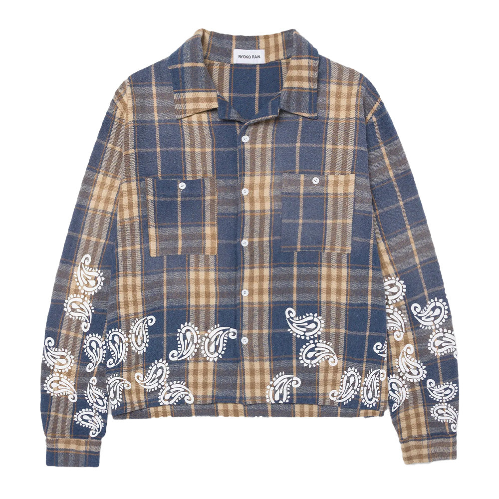 Ryoko Rain Blue Plaid Paisley LS Flannel
