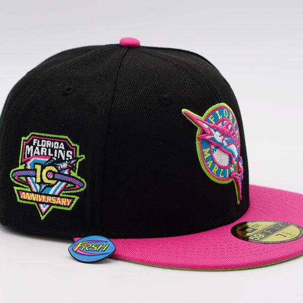 New Era Cap 59FIFTY Florida Marlins 10th Anniversary Side Patch Holiday Toy Pack FR Exclusive 7 1/8 / Black/Beetroot/Lime / 5950 Fitted