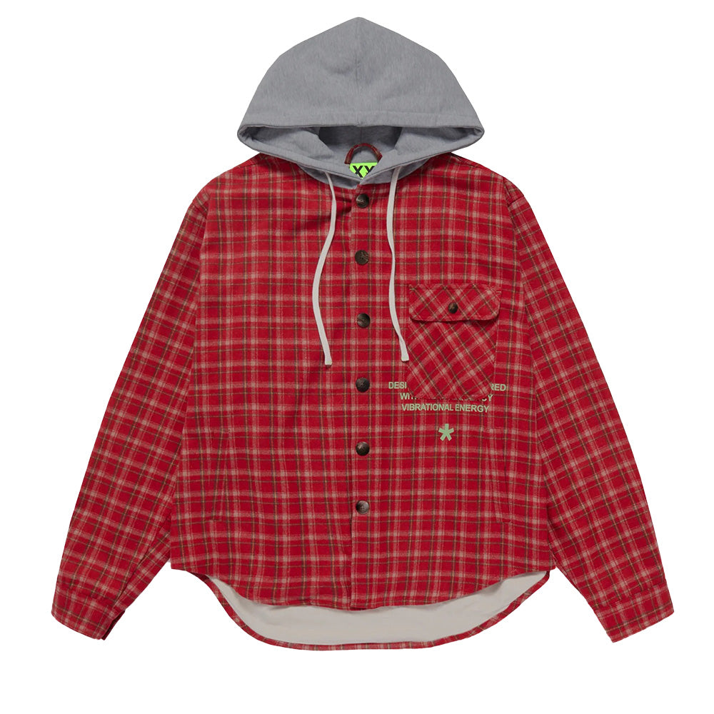 Supervsn Studios  Hooded Flannel Overshirt  Red  35-HO23239