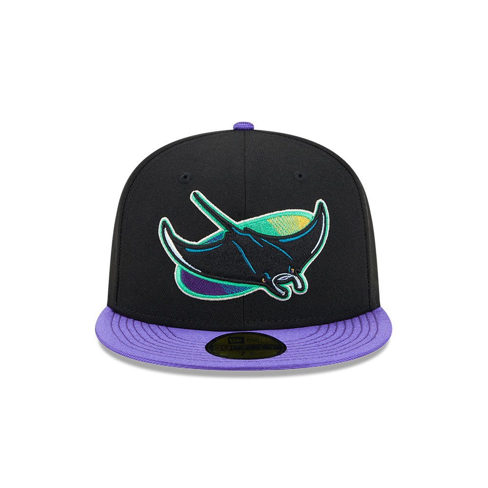New Era Cap 59FIFTY Tampa Bay Rays Team Shimmer Grey Under Visor 7 1/8 / Black/Purple Satin / 5950 Fitted