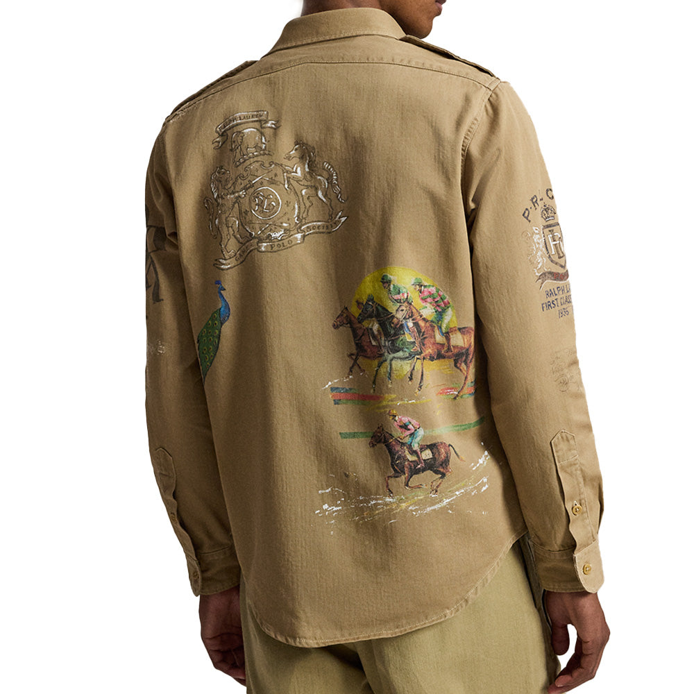 Polo Ralph Lauren Equestrian Scene Printed Twill Military LS Overshirt