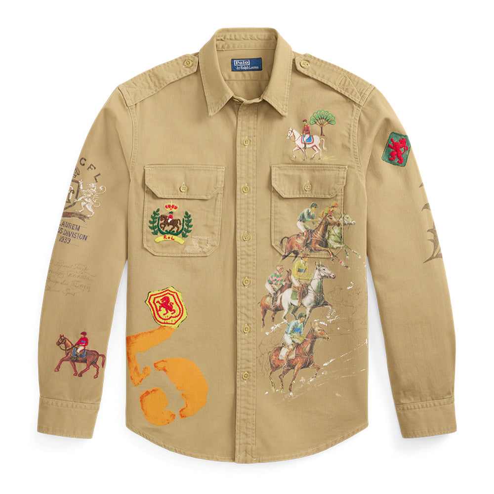 Polo Ralph Lauren Equestrian Scene Printed Twill Military LS Overshirt