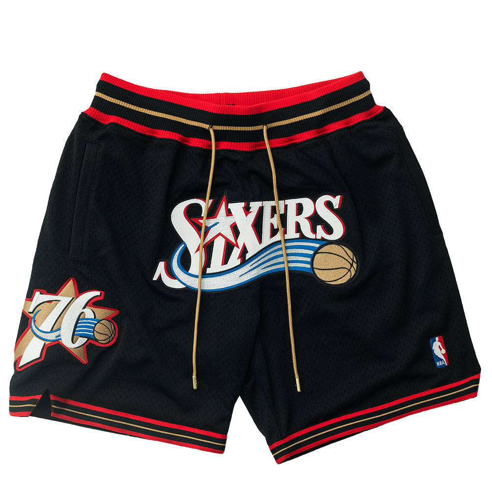 Just Don X Mitchell & Ness  Philadelphia 76ers Basketball Short - 7inch Inseam  Black/Multi  PFSW7546-P76YYPPPBKWH