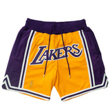 Just Don X Mitchell & Ness  Los Angeles Lakers Basketball Short - 7inch Inseam  Purple/Gold  PFSW7546-LALYYPPPGDPR