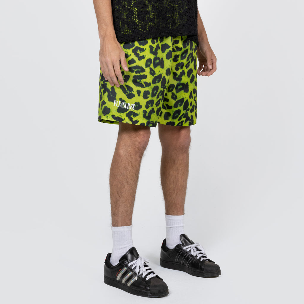 Pleasures Leopard Runner Shorts - Lime