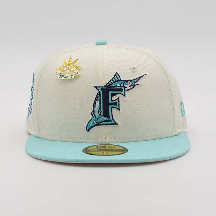 FRESH RAGS X NEW ERA 59FIFTY Florida Marlins 10TH ANNIVERSARY SIDE PATCH Sand UV "Spring Break" Pack