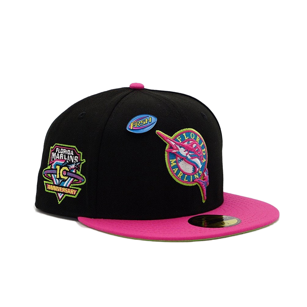 New Era Cap 59FIFTY Florida Marlins 10th Anniversary Side Patch Holiday Toy Pack FR Exclusive 7 1/8 / Black/Beetroot/Lime / 5950 Fitted